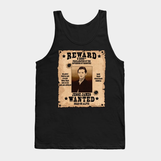 Jesse James Wild West Wanted Poster Tank Top by Airbrush World